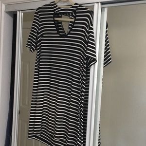 HYFYE size S striped dress, neck and back cutout